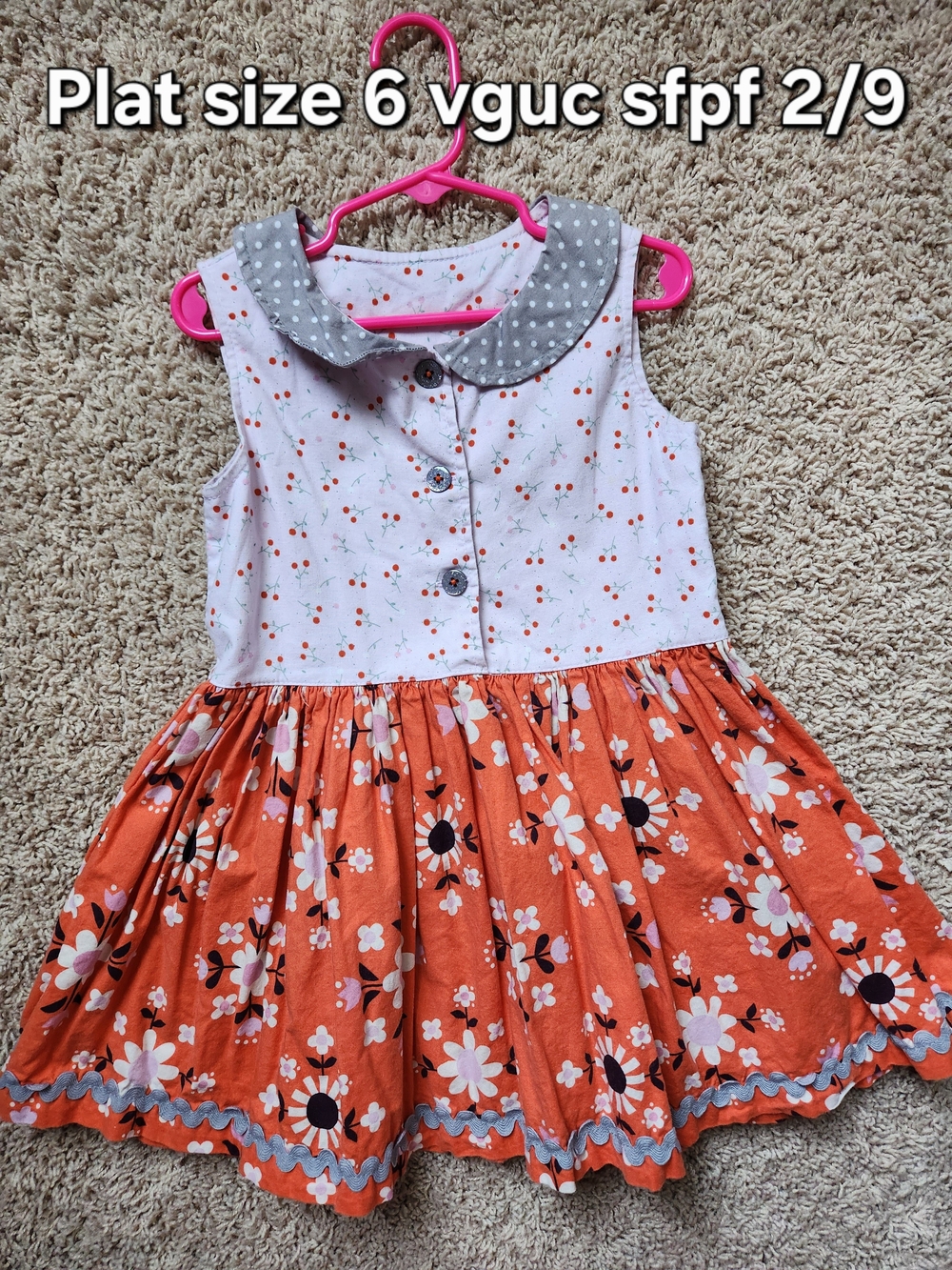 Matilda Jane Plat Floral Dress with Gray Polka Dot Collar